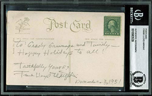 Frank Lloyd Wright Signed 3.5x5.5 Postcard Dated December 3, 1951 BAS Slabbed