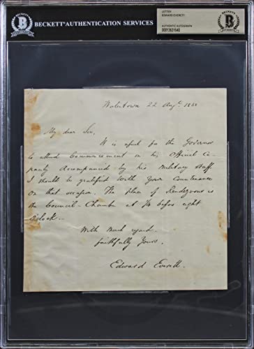Edward Everett Authentic Signed 7x7 Letter Dated August 22, 1838 BAS Slabbed