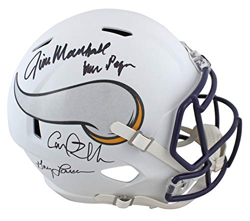 Vikings Purple People Eaters (4) Signed Flat White F/S Speed Rep Helmet BAS Wit