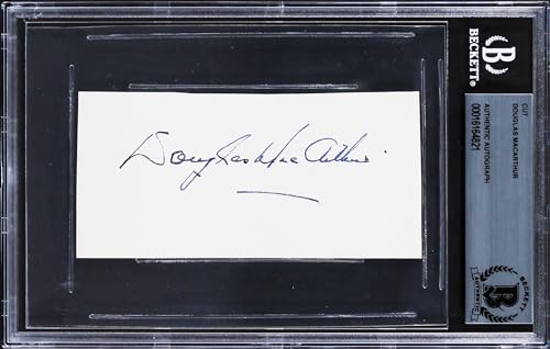 Douglas MacArthur Authentic Signed 2.15x4 Cut Signature BAS Slabbed