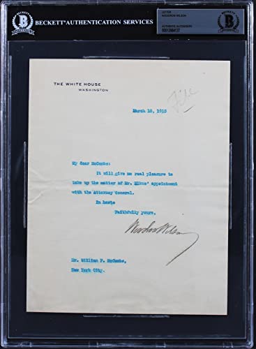 Woodrow Wilson Signed 7x8.75 1913 Letter On White House Letterhead BAS Slab 7