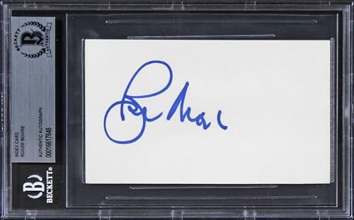 Roger Moore James Bond Authentic Signed 3x5 Index Card Autographed BAS Slabbed 2