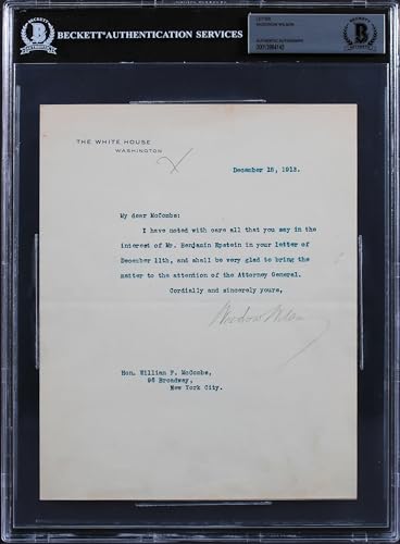 Woodrow Wilson Signed 7x8.75 1913 Letter On White House Letterhead BAS Slab 4