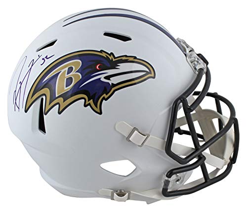 Ravens Ray Lewis Signed Flat White Full Size Speed Rep Helmet BAS Witnessed