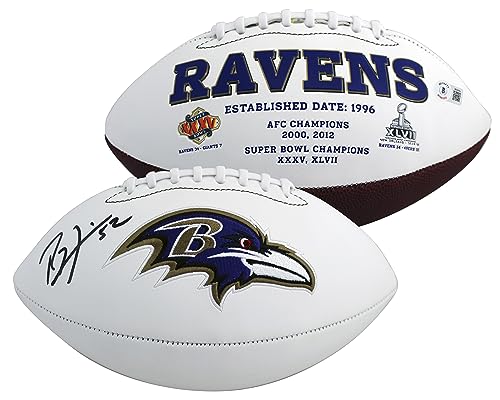 Ravens Ray Lewis Authentic Signed White Panel Logo Football BAS Witnessed