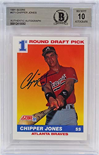 Braves Chipper Jones Signed 1991 Score #671 Card Auto Graded Gem 10! BAS Slabbed