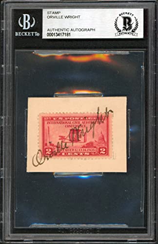 Orville Wright Signed 1x1.6 Civil Aeronautics Conference 2 Cent Stamp BAS Slab