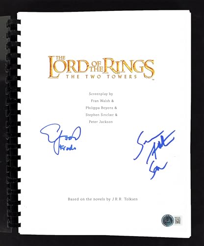 Elijah Wood & Sean Astin Lord of the Rings Two Towers Signed Movie Script BAS W
