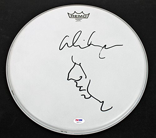 Alice Cooper Signed Drumhead w/ Hand Drawn Self Portrait Sketch PSA ITP #7A26771