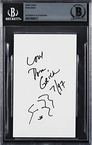 Pam Grier Jackie Brown "Love" Signed 3x5 Index Card w/ Sketch BAS Slabbed
