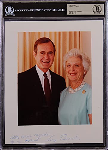 George H.W. Bush "With Warm Regards" Authentic Signed 8x10 Photo BAS Slabbed