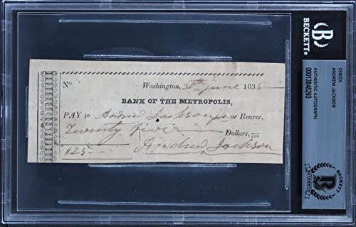 Andrew Jackson Authentic 2x Signed 2x5.5 1835 Check As President BAS Slabbed