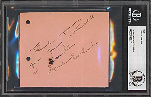 Amelia Earhart Authentic Signed 3.5x4.25 Cut Signature Autographed BAS Slabbed