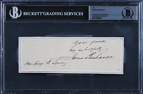 James Buchanan "Very Respectfully" Signed 2x6.25 Cut Signature Auto 9! BAS Slab