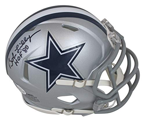 Cowboys Bob Lilly "HOF 80" Authentic Signed Speed Mini Helmet BAS Witnessed