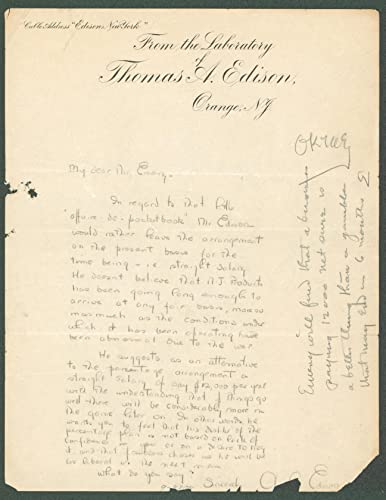 Thomas Edison Authentic Signed 8.5x11 Letter on Personal Stationary BAS #AB14575