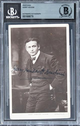 Harry Houdini "Handcuff" Authentic Signed 3.5x5.5 Postcard BAS Slabbed