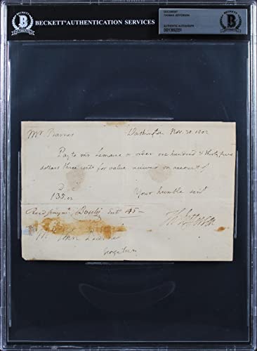 Thomas Jefferson Signed 1802 4.75x7.25 Handwritten Letter Dated BAS Slabbed