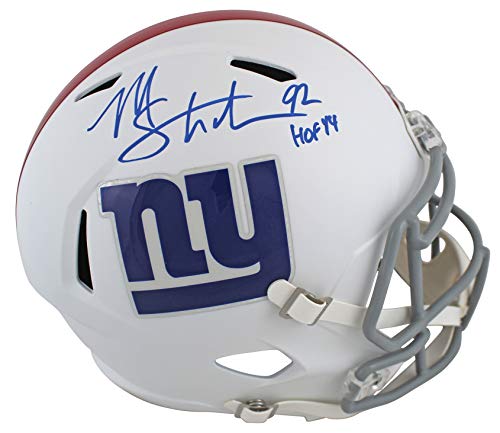 Giants Michael Strahan "HOF 14" Signed Flat White Full Size Speed Rep Helmet BAS