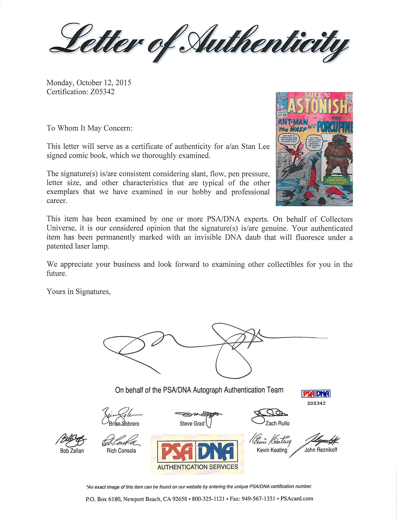 Stan Lee Authentic Signed Tales To Astonish #48 Comic Book PSA/DNA #Z05342