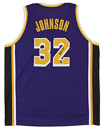 Magic Johnson Authentic Signed Purple Pro Style Jersey Black Trim BAS Witnessed