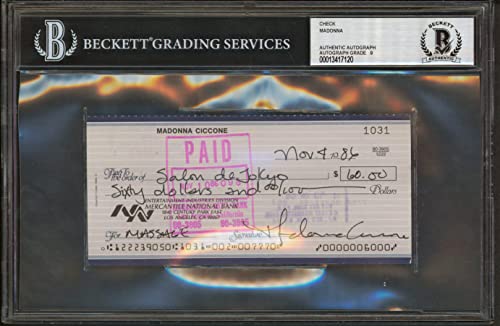 Madonna Authentic Signed 2.75x6 1986 Personal Check Auto Graded 9! BAS Slabbed