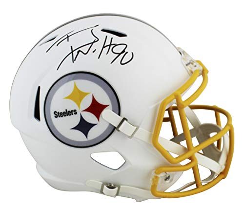 Steelers T.J. Watt Signed Flat White Full Size Speed Rep Helmet JSA Witness