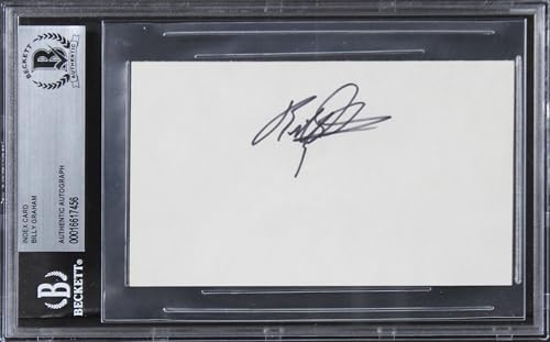 Billy Graham Evangelist Authentic Signed 3x5 Index Card BAS Slabbed