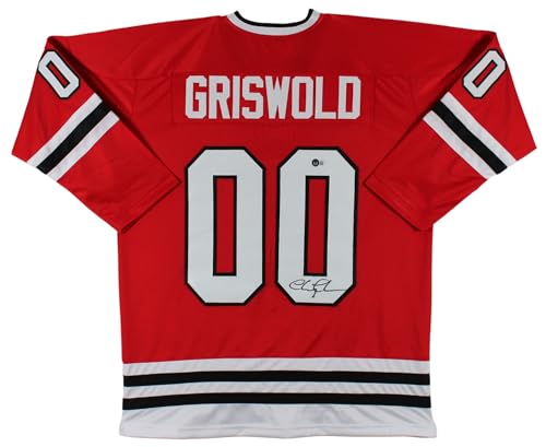 Chevy Chase Christmas Vacation Signed Red Griswold Hockey Jersey BAS #WZ44493