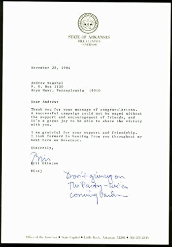 Bill Clinton Signed 7.25x10.5 1984 Letter as Governor of AR PSA/DNA #Y06747