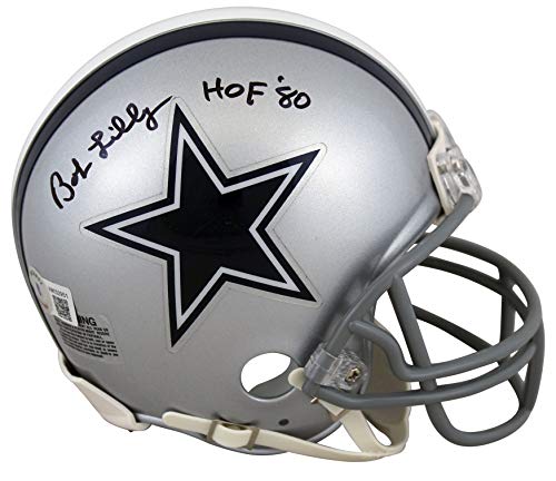 Cowboys Bob Lilly "HOF 80" Authentic Signed Silver Rep Mini Helmet BAS Witnessed