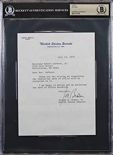 Joe Biden Signed 6x8 Letter On 1978 Senate Office Letterhead BAS Slabbed