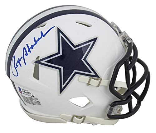 Cowboys Roger Staubach Authentic Signed Flat White Speed Mini Helmet BAS Witness