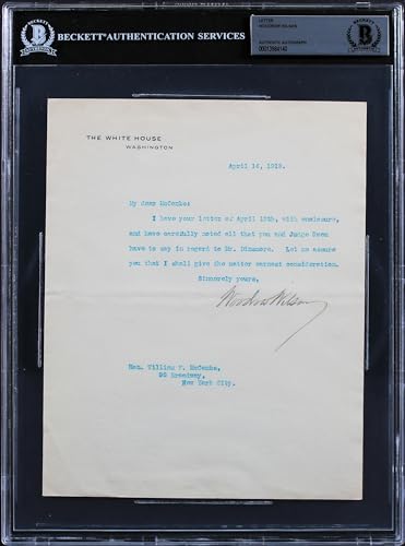 Woodrow Wilson Signed 7x8.75 1913 Letter On White House Letterhead BAS Slab