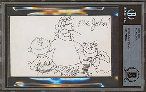 Bill Melendez Authentic Signed 3x5 Index Card w/ Peanuts Sketch BAS Slabbed