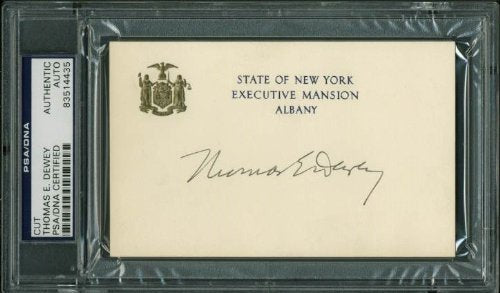 Thomas E. Dewey 47Th Governor Of Ny Authentic Signed 3X5 Cut PSA/DNA Slabbed