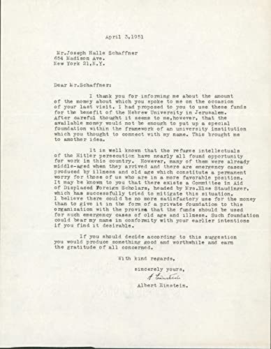 Albert Einstein Authentic Signed 8.5x11 1951 Typed Letter BAS #AB14598