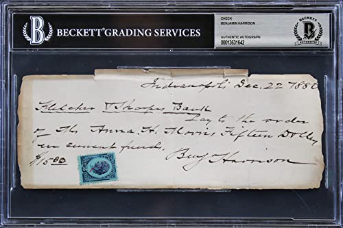 Benjamin Harrison Authentic Signed 3.25x8 1880 Handwritten Check BAS Slabbed