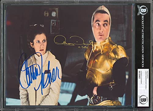 Carrie Fisher & Anthony Daniels Star Wars Authentic Signed 8x10 Photo BAS Slab