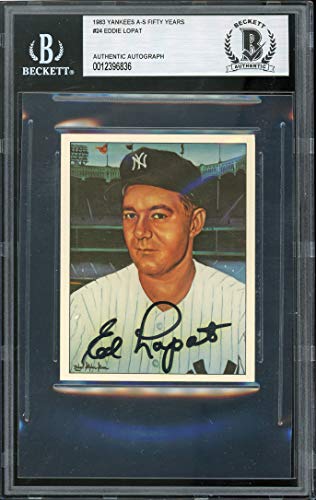 Yankees Eddie Lopat Signed 1983 Yankees A-S Fifty Years #24 Card BAS Slabbed