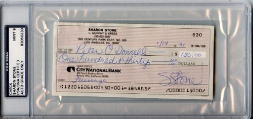 Sharon Stone Signed 1991 Personal Check Autographed PSA/DNA Slabbed Mint 9
