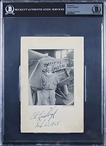 Charles Lindbergh Feb. 23, 1928 Authentic Signed 5.25x8 Photo BAS Slabbed