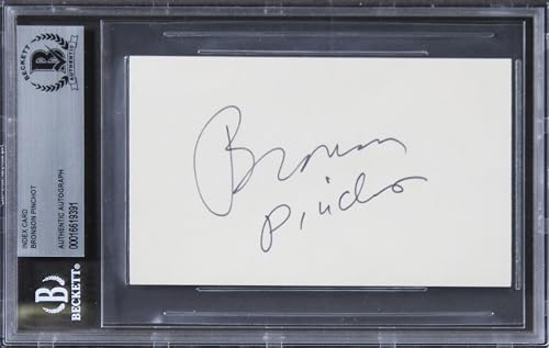 Bronson Pinchot Perfect Strangers Authentic Signed 3x5 Index Card BAS Slabbed