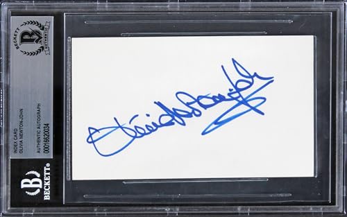 Olivia Newton-John Grease Authentic Signed 3x5 Index Card BAS Slabbed