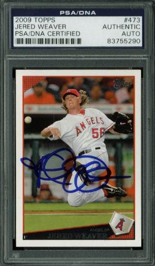 Angels Jered Weaver Authentic Signed Card 2009 Topps #473 PSA/DNA Slabbed