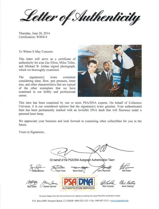 That Awkward Moment (3) Zac Efron, Teller & Jordan Signed 11X14 Photo PSA W00414