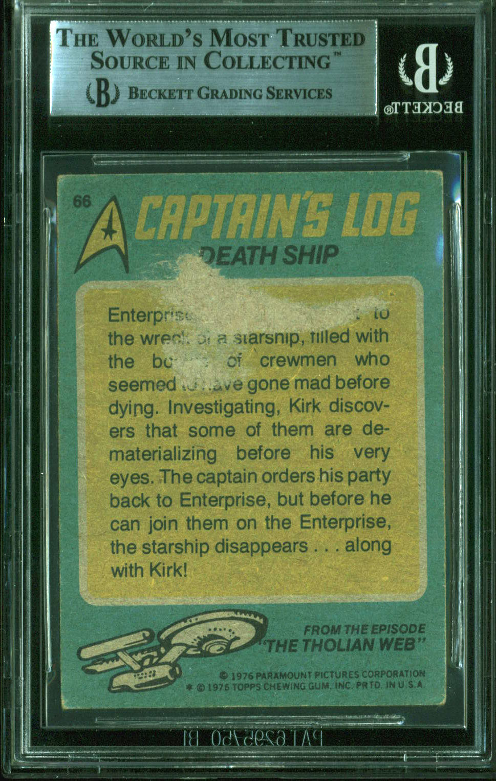 William Shatner Authentic Signed 1976 Star Trek #66 Death Ship Card BAS Slabbed