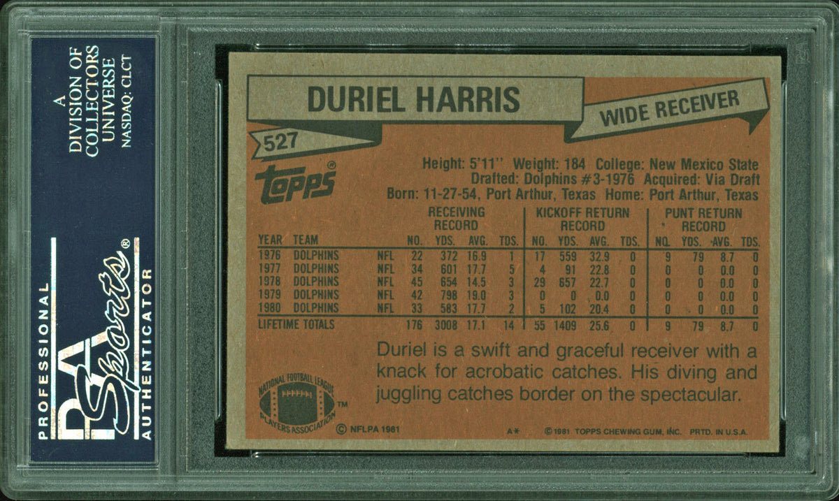 Cowboys Duriel Harris Authentic Signed 1981 Topps #527 Auto Card PSA/DNA Slabbed