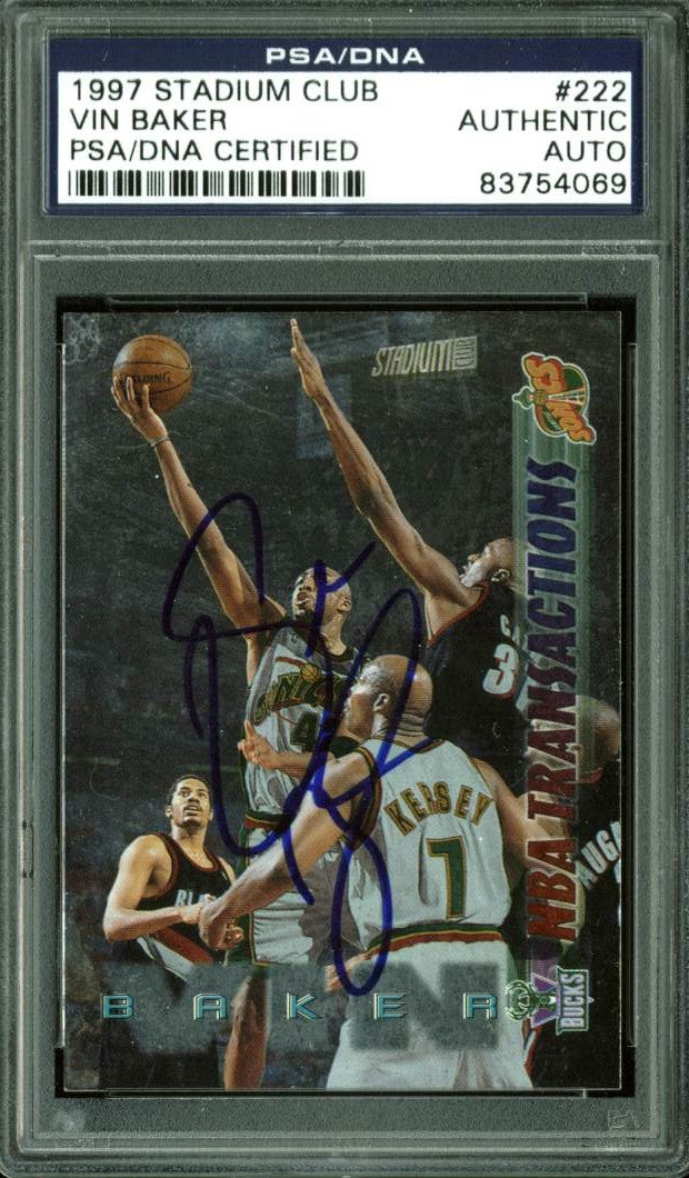 Sonics Vin Baker Authentic Signed Card 1997 Stadium Club #222 PSA/DNA Slabbed