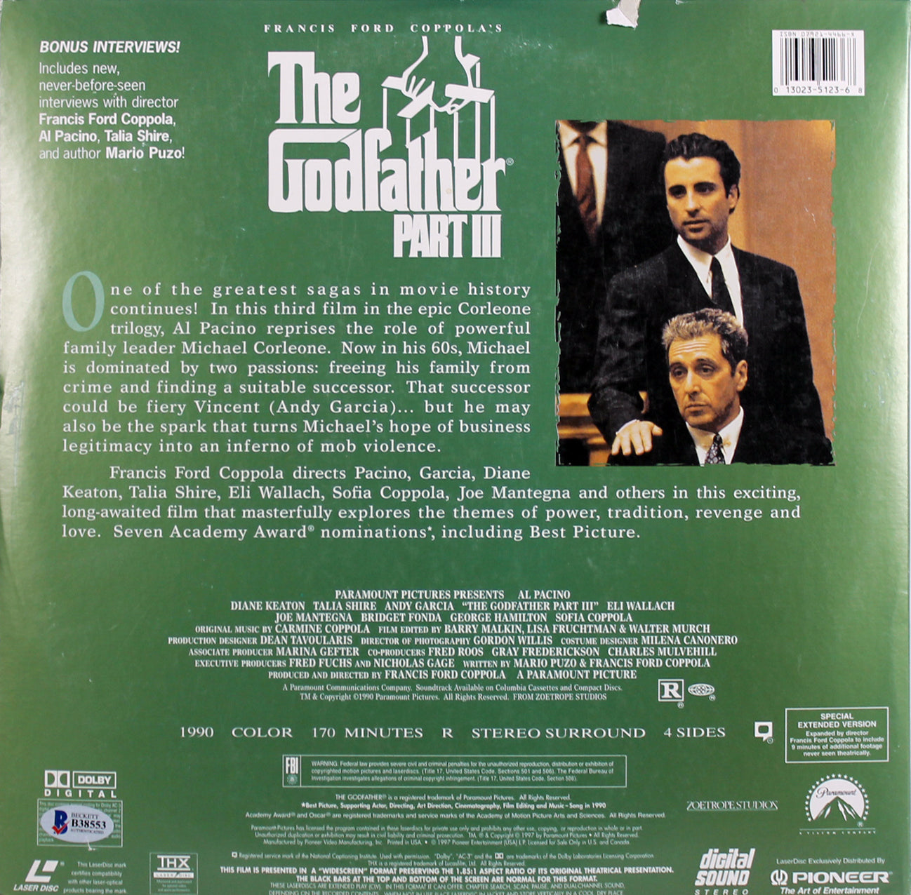 Francis Ford Coppola The Godfather III Authentic Signed Laser Disc BAS #B51805